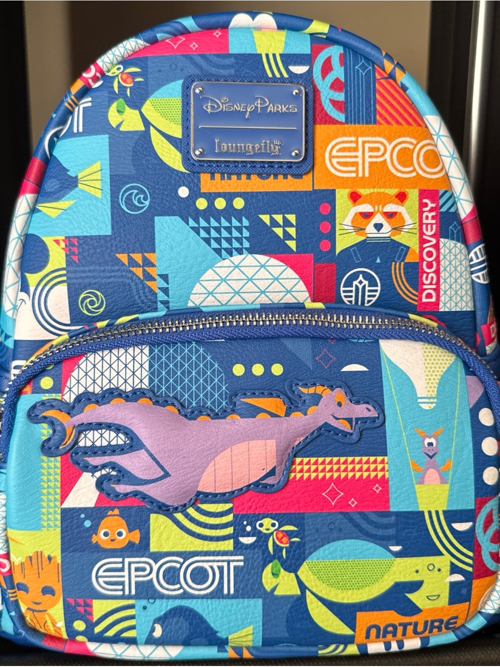 Disney Parks Epcot Characters AOP Loungefly Backpack Bag NWT Nemo Squirt Rocket